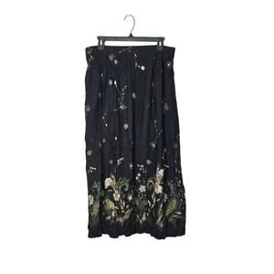 Vintage 90s Floral Black Maxi Skirt Cottagecore 100% Rayon Size 20W